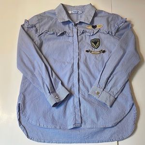 Mayoral Blue/White Stripped Blouse with Military Style Patches Size 7